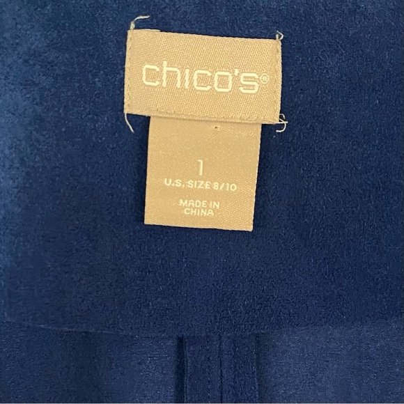 Chico's Women's Blue Faux Suede Moto Jacket Zip Front 8/10 M Office Career - Picture 7 of 10